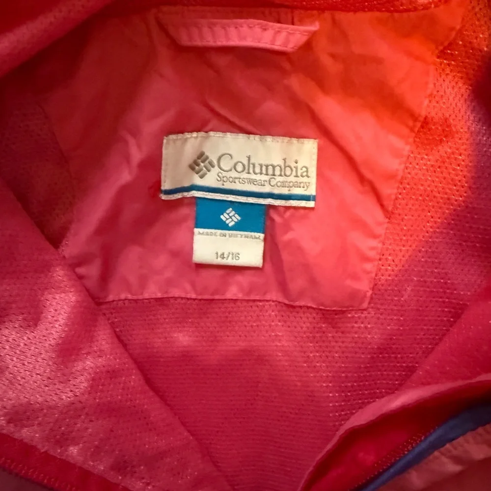 Columbia Girl’s Pink Lightweight Hooded Raincoat Windbreaker - Size‎ 14/16
